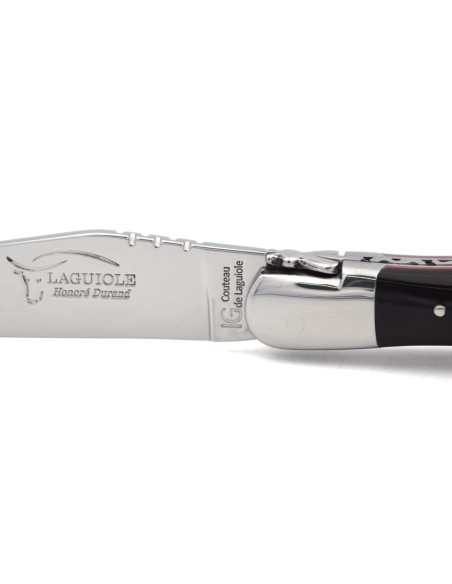 Laguiole GI, 12 cm dark horn tip & red spacer handle with corkscrew