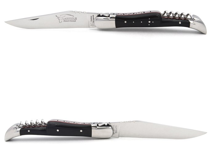 Laguiole GI, 12 cm dark horn tip & red spacer handle with corkscrew