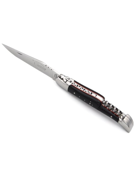 Laguiole GI, 12 cm dark horn tip & red spacer handle with corkscrew