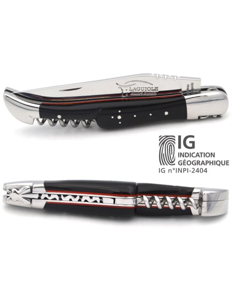 Laguiole IG - pointe de corne & intercalaire rouge avec tire-bouchon