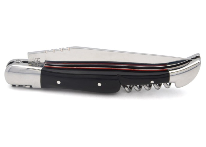 Laguiole GI, 12 cm dark horn tip & red spacer handle with corkscrew