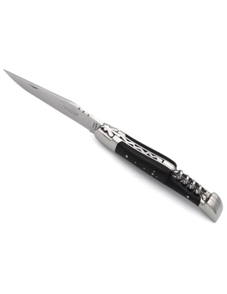 Laguiole with GI label, 12 cm dark horn tip handle with corkscrew