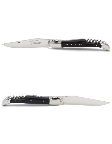 Laguiole with GI label, 12 cm dark horn tip handle with corkscrew
