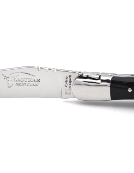 Laguiole with GI label, 12 cm dark horn tip handle with corkscrew