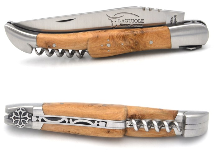 Laguiole knife with GI label,juniper with corkscrew, Occitan cross