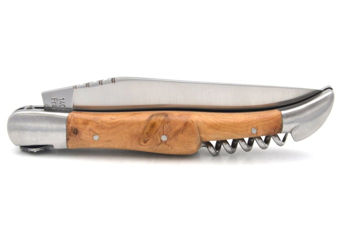 Laguiole knife with GI label,juniper with corkscrew, Occitan cross