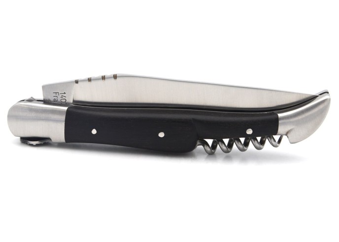 Laguiole knife with GI label, ebony with corkscrew, Occitan cross