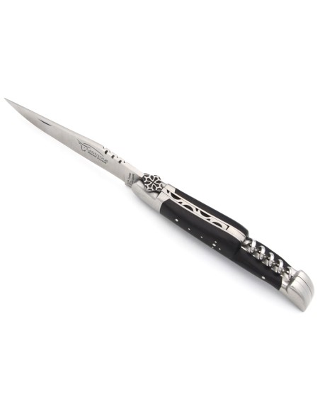 Laguiole knife with GI label, ebony with corkscrew, Occitan cross