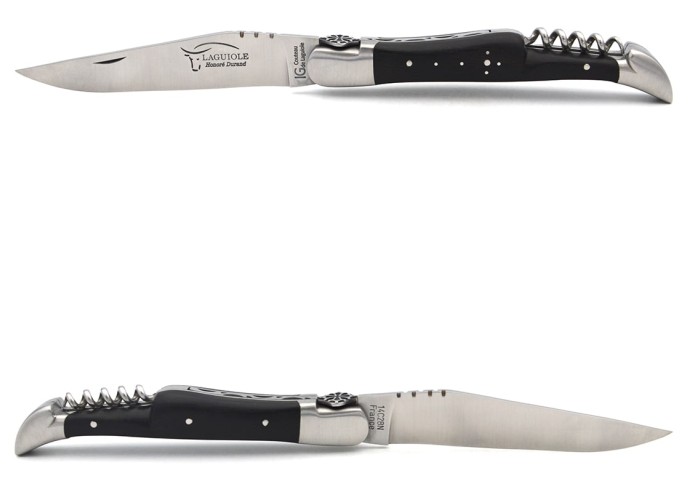 Laguiole knife with GI label, ebony with corkscrew, Occitan cross