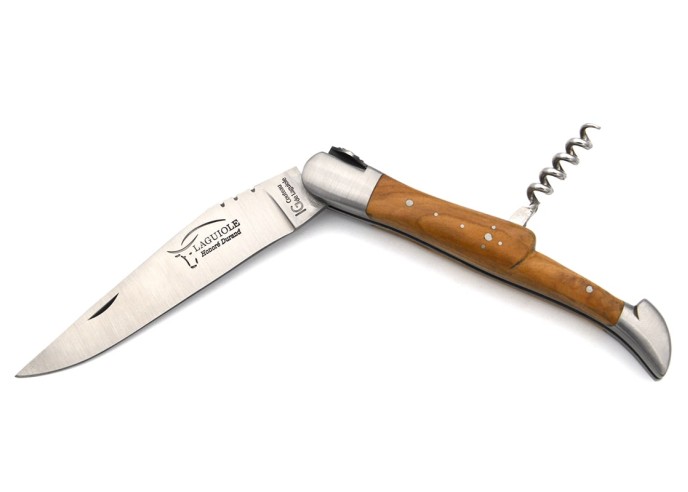 Laguiole knife with GI label,olive wood with corkscrew, Occitan cross