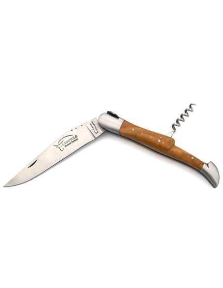 Laguiole knife with GI label,olive wood with corkscrew, Occitan cross