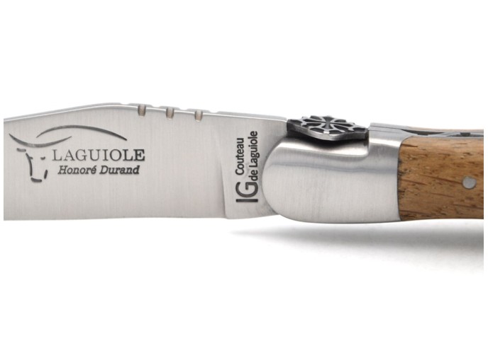 Laguiole GI, 12 cm barrel oak handle with corkscrew, Occitan cross