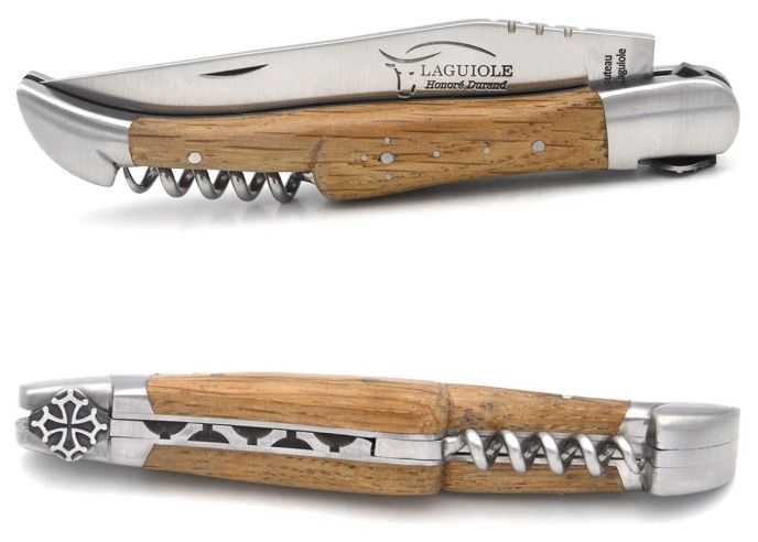 Laguiole IG chêne de barrique de 12 cm & tire-bouchon, croix occitane