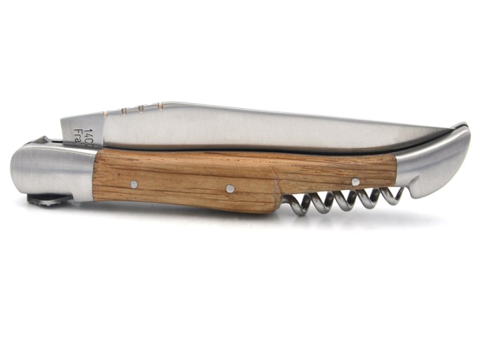 Laguiole GI, 12 cm barrel oak handle with corkscrew, Occitan cross