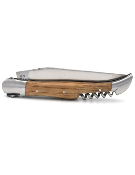 Laguiole IG chêne de barrique de 12 cm & tire-bouchon, croix occitane