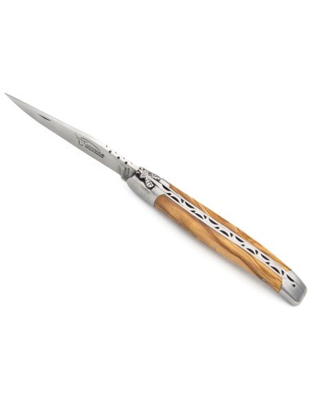 Laguiole knife with GI label, 12 cm olive wood handle, classic bee n°1