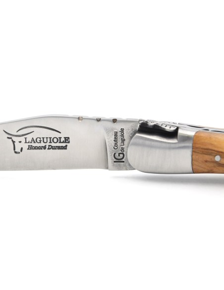 Laguiole knife with GI label, 12 cm olive wood handle, classic bee n°1
