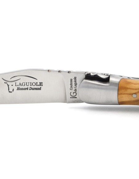 Laguiole knife with GI label, 12 cm olive wood handle, classic bee n°2