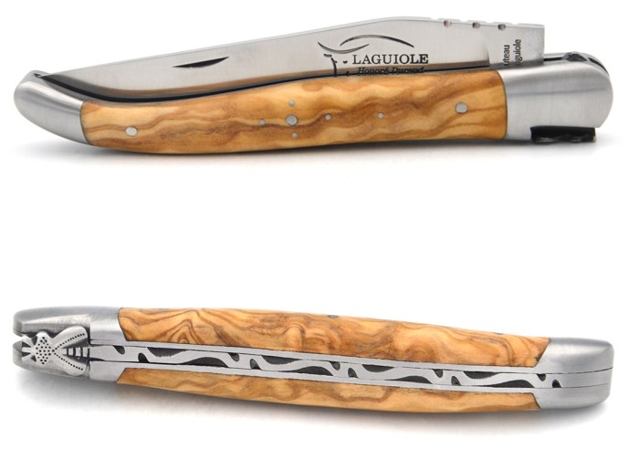 Laguiole knife with GI label, 12 cm olive wood handle, classic bee n°2