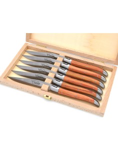 Couteaux de table, manche fin en bois de rose avec mitres inox mat