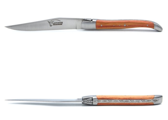 Steakmesser, fein Griff aus Rosenholz, Heftbacken aus mattem Edelstahl