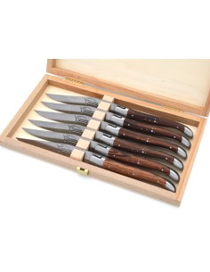 Couteaux de table, manche fin en bois de violette, mitres inox mat