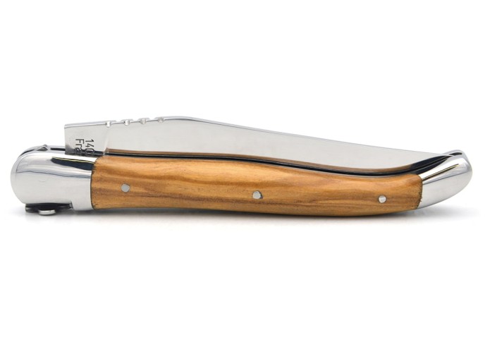 Laguiole IG en olivier, croix basque, 12 cm, lame seule, inox brillant