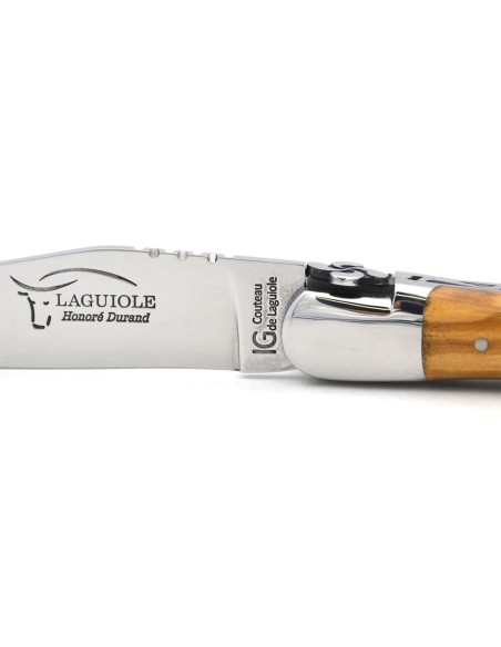 Laguiole IG en olivier, croix basque, 12 cm, lame seule, inox brillant