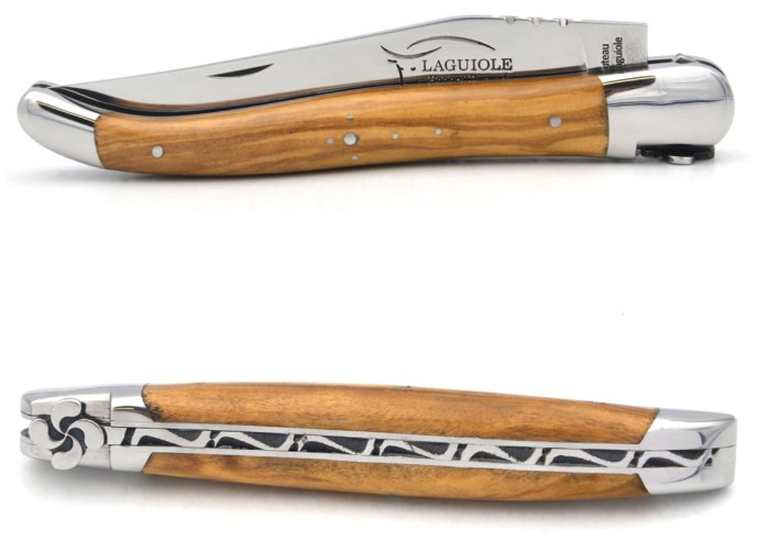 Laguiole GI, 12 cm olive wood handle, Basque cross, shiny finish