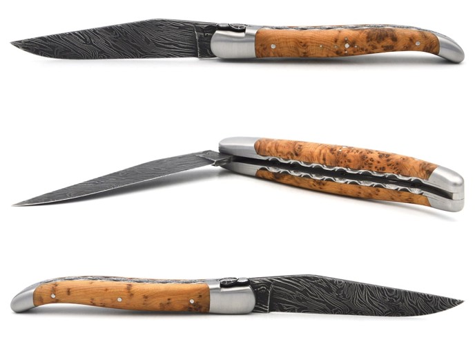 Laguiole GI, juniper handle, Damascus steel, chiseled bee and spring