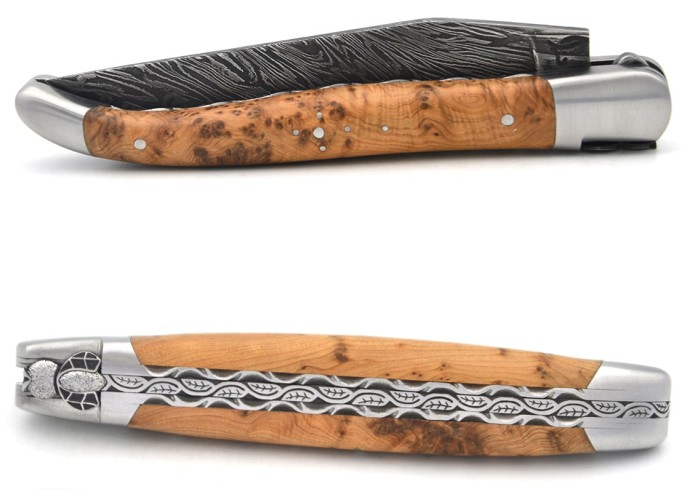 Laguiole GI, juniper handle, Damascus steel, chiseled bee and spring