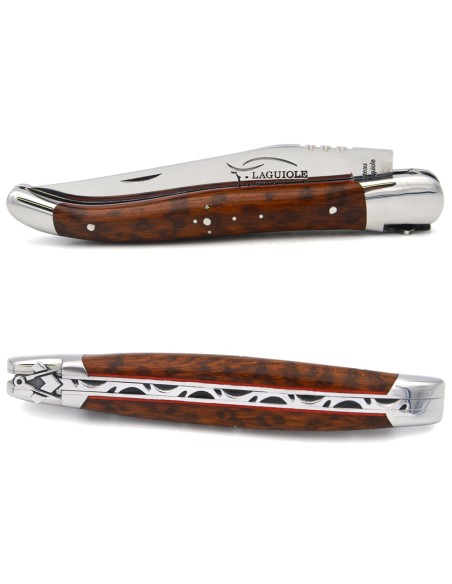 Laguiole knife GI, 12 cm snakewood & red spacer handle, Freemasonry