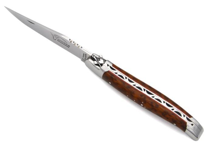 Laguiole knife GI, 12 cm snakewood & red spacer handle, Freemasonry
