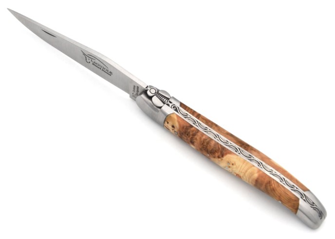 Laguiole knife with GI label, juniper, chiselled bee and spring