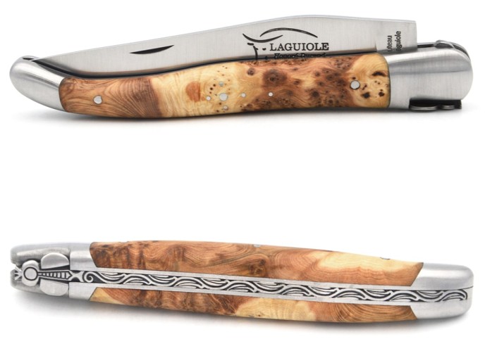 Laguiole knife with GI label, juniper, chiselled bee and spring
