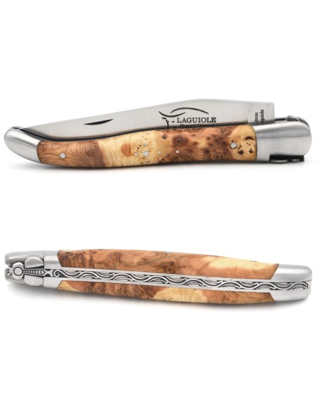 Laguiole knife with GI label, juniper, chiselled bee and spring