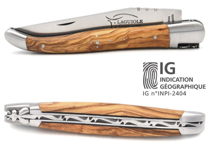 Laguiole Geographical Indication, 12 cm olive wood handle & black spacer