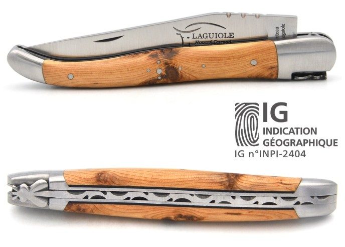 Laguiole IG en genévrier & intercalaire noir, manche de 12 cm