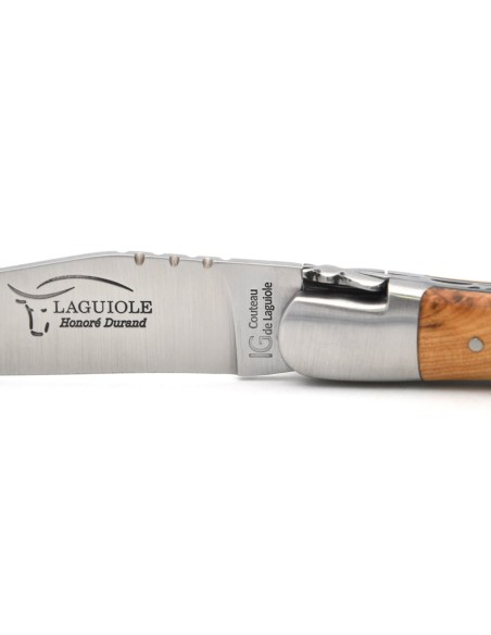 Laguiole with GI label, 12 cm juniper wood handle & black spacer handle