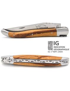 Laguiole-Messer mit Label Geografische Angabe, 12 cm Griff aus Marmorholz & schwarz Fiber, mattes Edelstahl-Finish