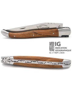 Laguiole labellisé IG en bois d'orme, manche de 12 cm, inox mat