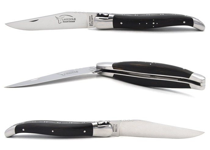 Laguiole knife with GI label, 12 cm wider ebony wood handle