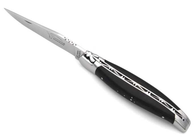 Laguiole knife with GI label, 12 cm wider ebony wood handle