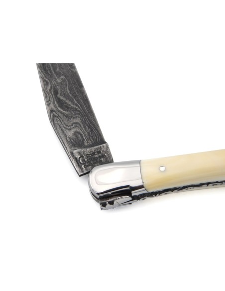 Laguiole GI, warthog tooth, Damascus blade, bee and spring chiselled