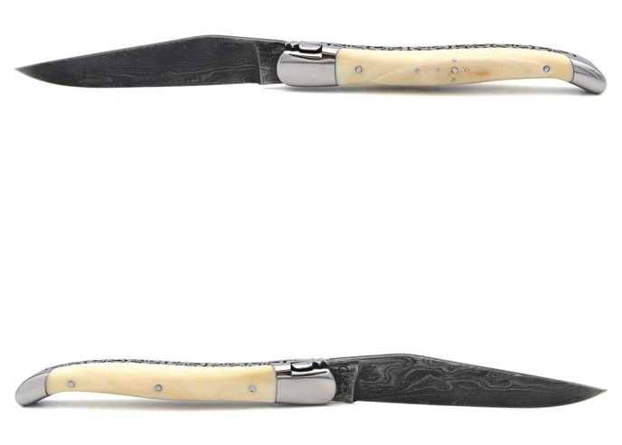 Laguiole GI, warthog tooth, Damascus blade, bee and spring chiselled