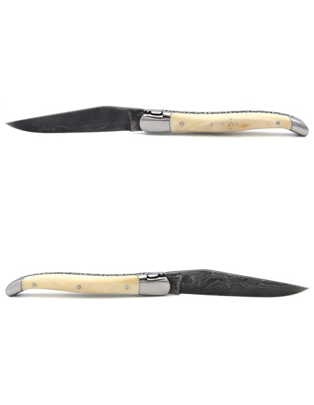 Laguiole GI, warthog tooth, Damascus blade, bee and spring chiselled