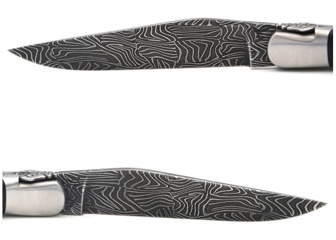 Laguiole GA, 12 cm Griff aus Ebenholz, Mosaik Damast Klinge