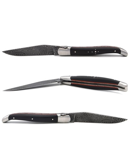 Laguiole with GI label, 12 cm ebony handle, Mosaic Damascus blade