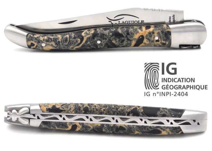 Laguiole knife Geographical Indication, 12 cm black lava stone handle