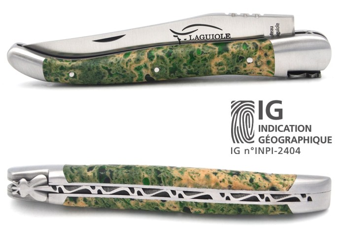 Laguiole knife Geographical Indication, 12 cm green lava stone handle